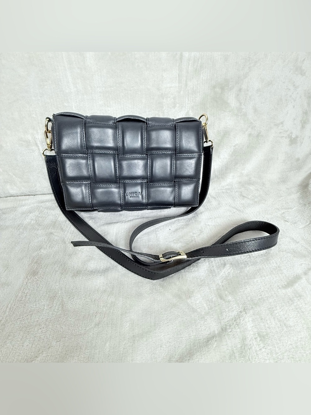 Unica Firenze Black Woven Leather Crossbody Bag